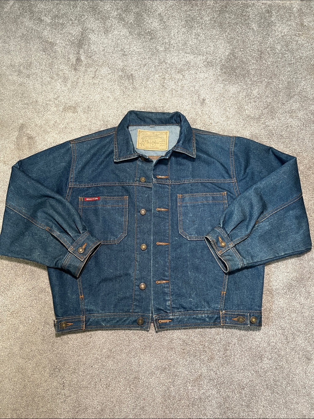 Vintage Braxton Authentic Denim Jean Jacket Stone Washed Trucker Jacket Size L